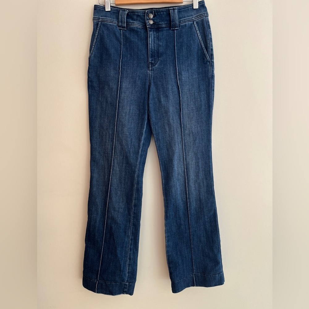 TALBOTS Flare Leg Pintuck Jeans Lapis Wash High Waist Stretch Note Hemmed